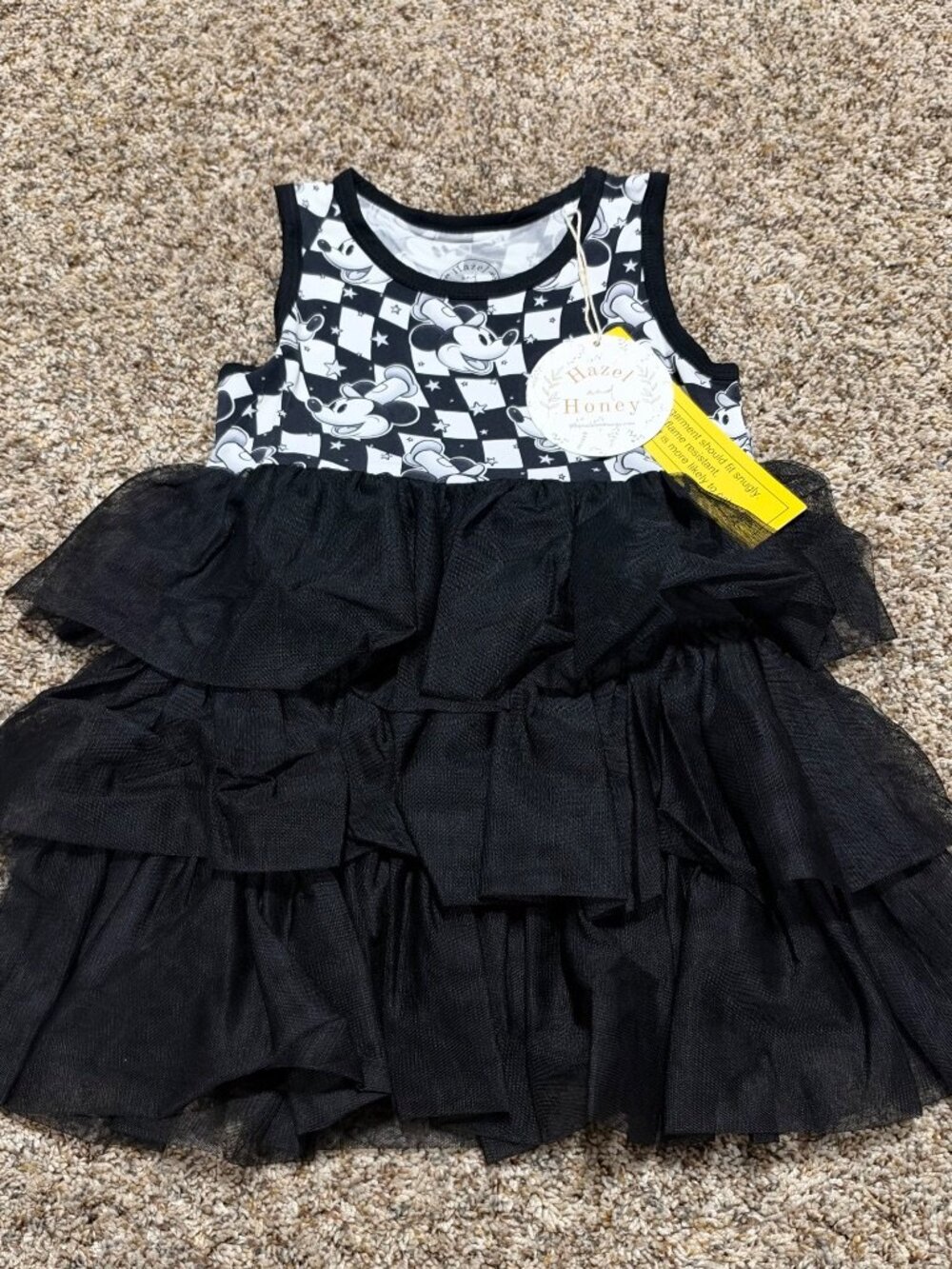 Hazel and Honey Girls' Dress 4T NWT Black White Mickey Mouse Checkered Tiered